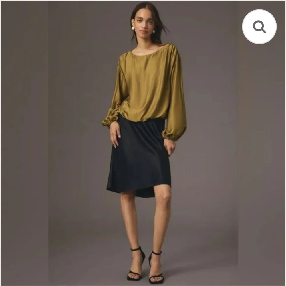By Anthropologie Olive Green Balloon Sleeve Silky Blouse Top